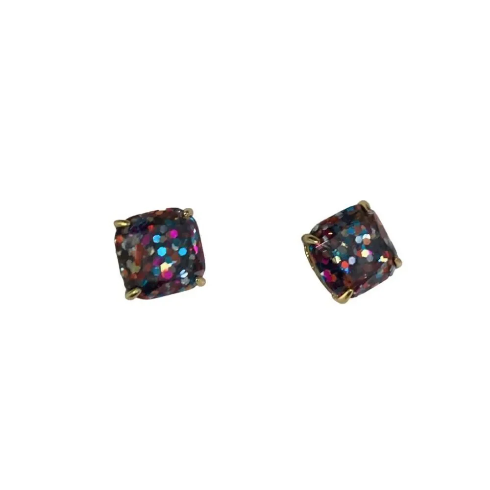 Kate Spade Multi Glitter Crystal Small Square Stud Earrings